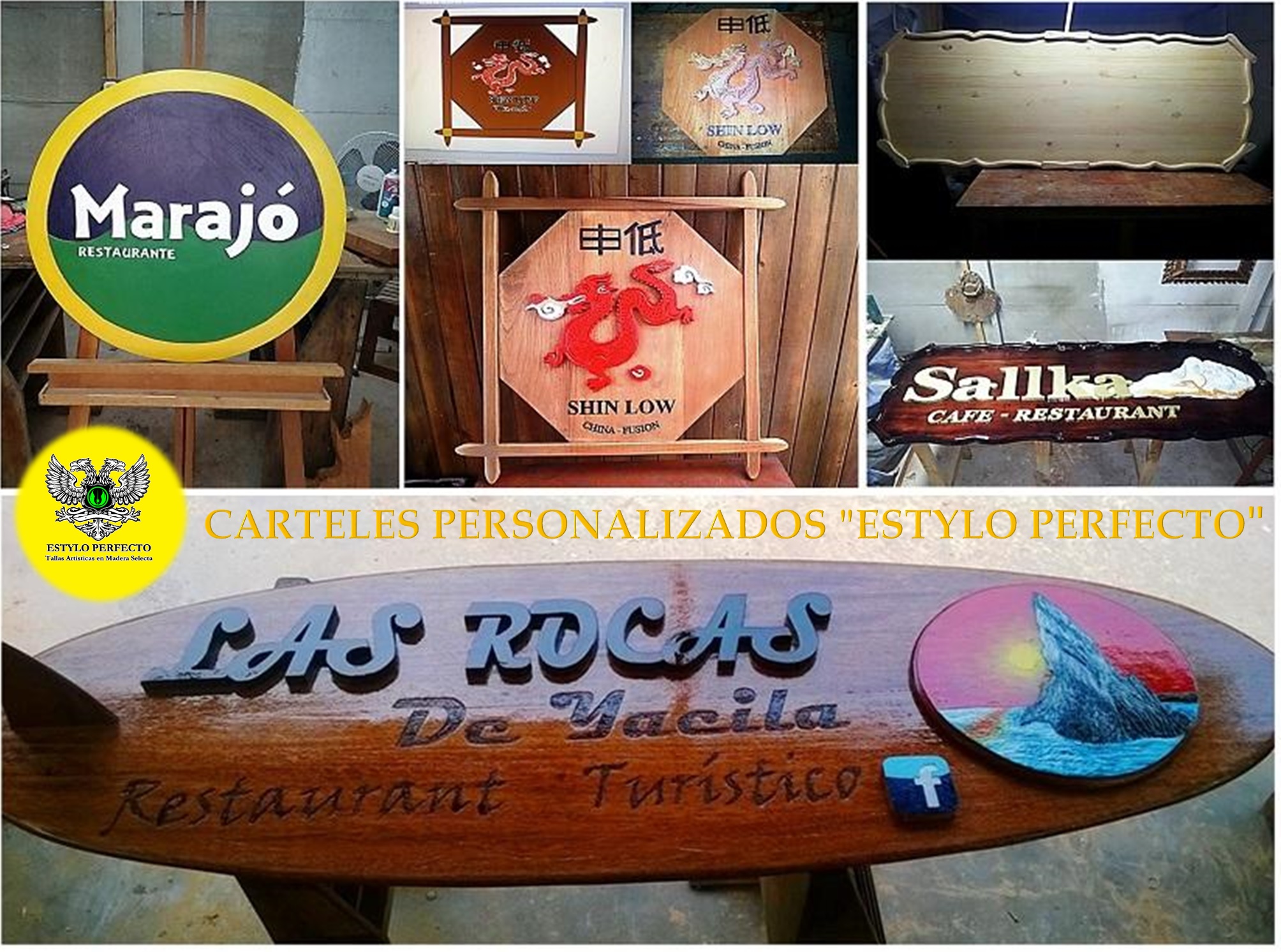 CARTELES TALLADOS EN MADERA SELECTA